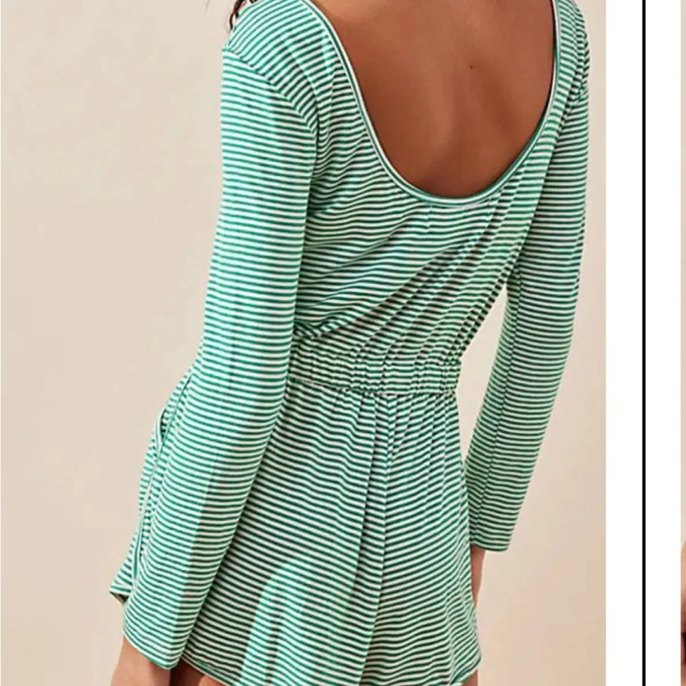 Free People Mint Green & White Striped Jumpsuit